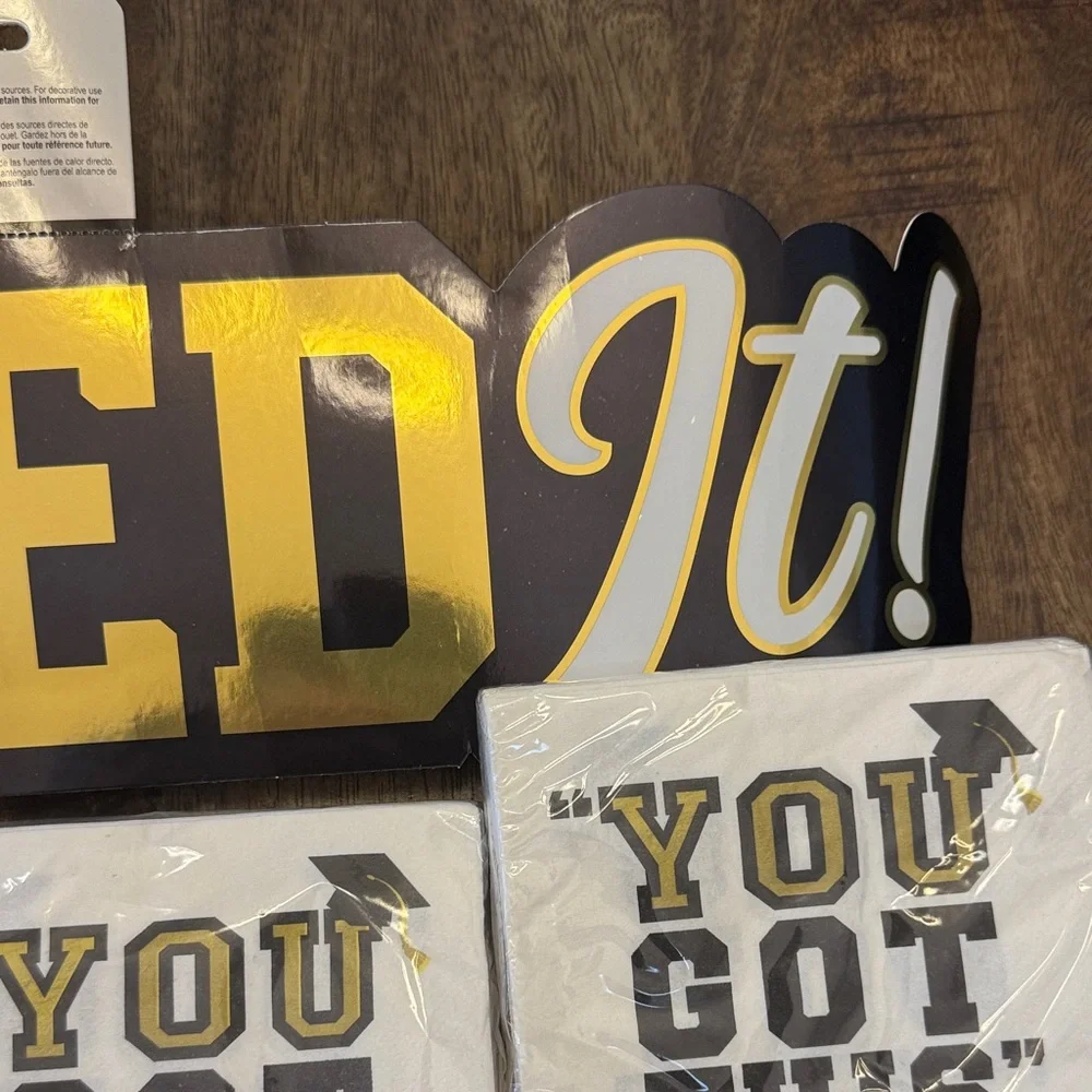 Graduation Party Plates & Napkins Set - White & Gold